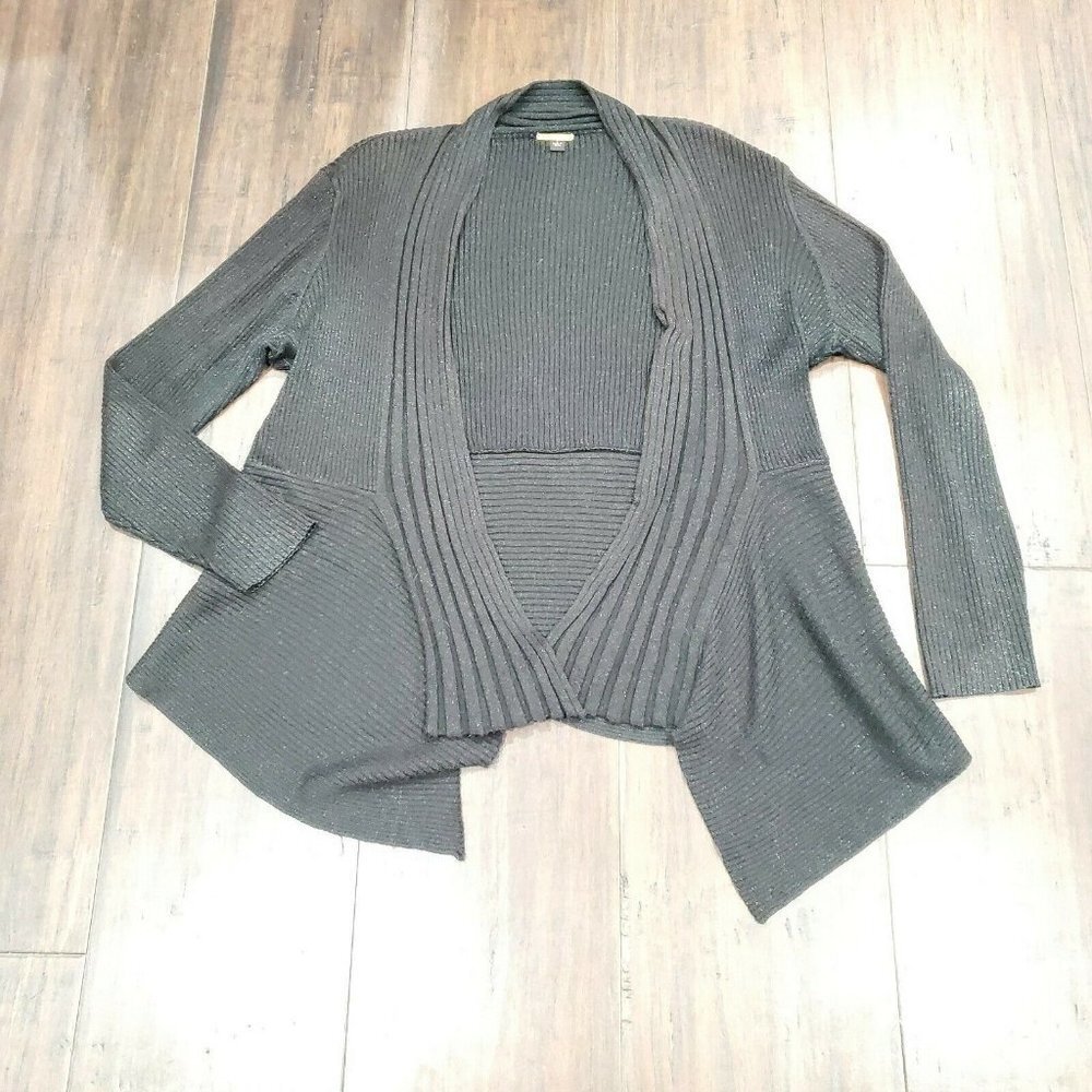 DANA BUCHMAN Black Silver METALLIC  Cardigan Long Sleeve Size L Large